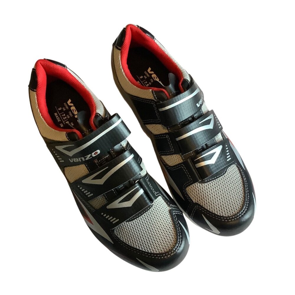 Venzo Cycling Bike Shoes Women‎ 9 Men 7.5 Black Red Triple Strap NWOT